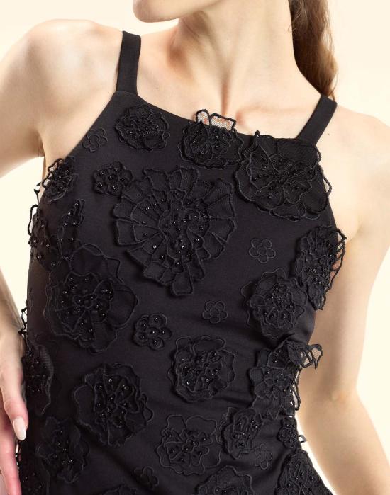  신시아 로리 숏 원피스 신시아 로울리 팝 플로럴 아플리케 미니 드레스 블랙 - CYNTHIA ROWLEY