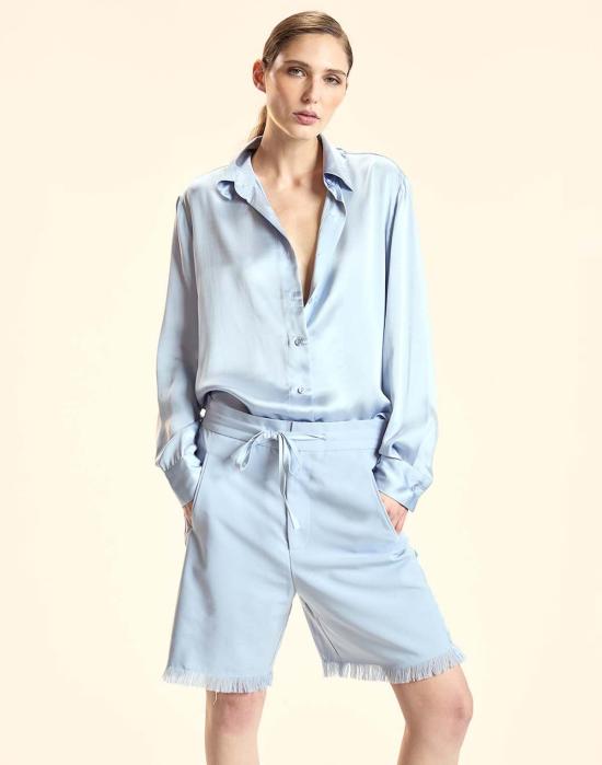  신시아 로리 블라우스 신시아 로울리 컬렉터블 실크 셔츠 블루 - CYNTHIA ROWLEY