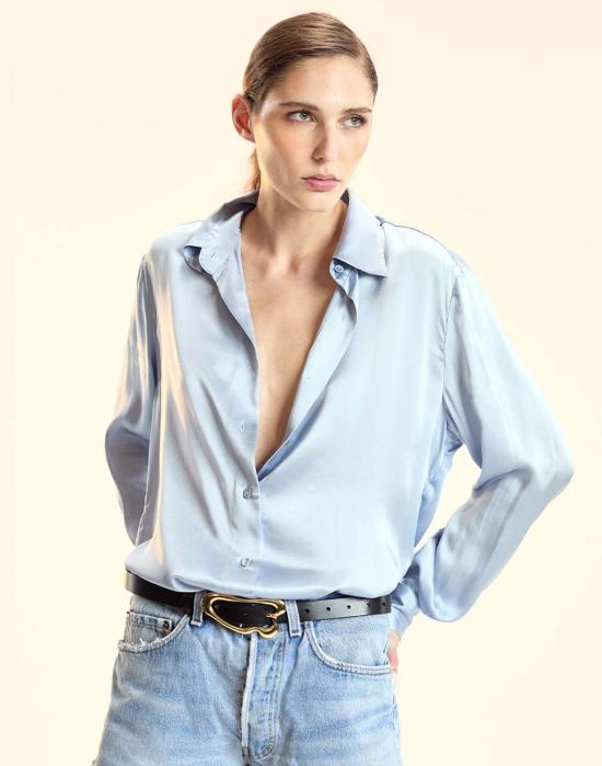  신시아 로리 블라우스 신시아 로울리 컬렉터블 실크 셔츠 블루 - CYNTHIA ROWLEY