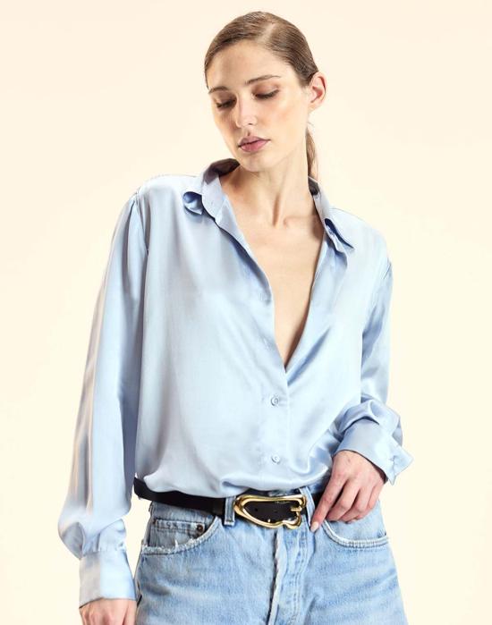  신시아 로리 블라우스 신시아 로울리 컬렉터블 실크 셔츠 블루 - CYNTHIA ROWLEY