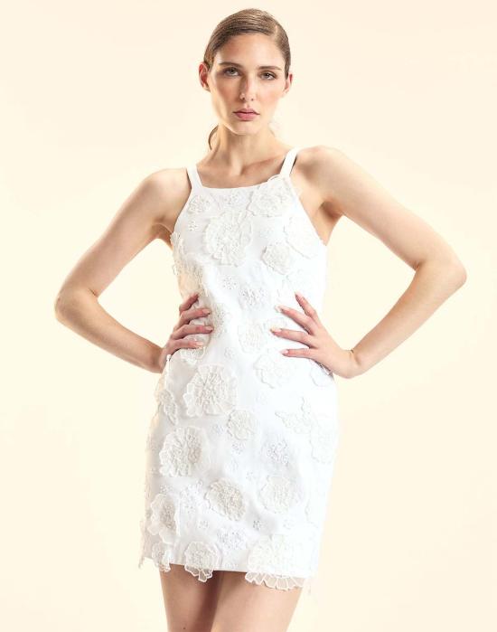  신시아 로리 숏 원피스 신시아 로울리 팝 플로럴 아플리케 미니 드레스 화이트 - CYNTHIA ROWLEY