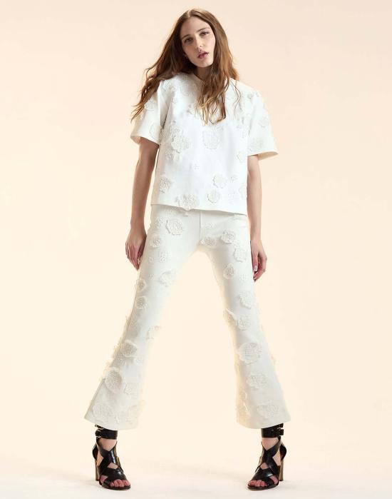  신시아 로리 스트레이트 팬츠 신시아 로울리 팝 플로럴 아플리케  화이트 - CYNTHIA ROWLEY