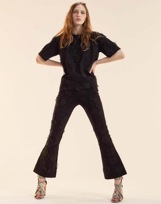  신시아 로리 블라우스 신시아 로울리 팝 플로럴 아플리케 탑 블랙 - CYNTHIA ROWLEY