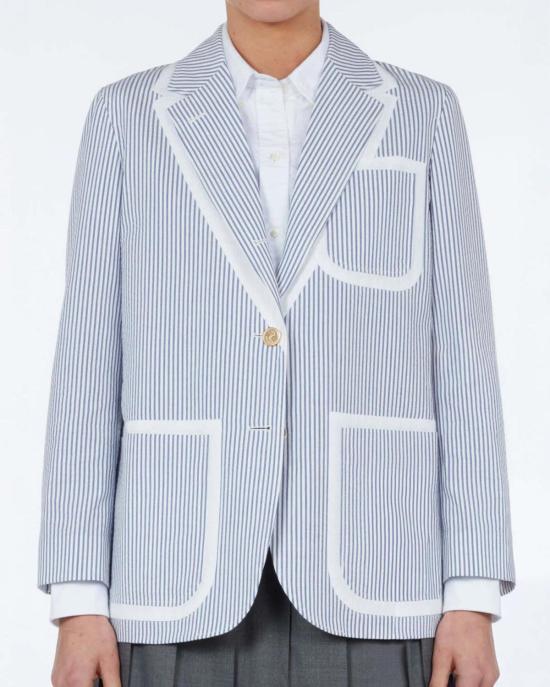  톰브라운 수트 자켓 톰 브라운 색 패치 포켓 스포츠코트 블레이저 네이비 - THOM BROWNE