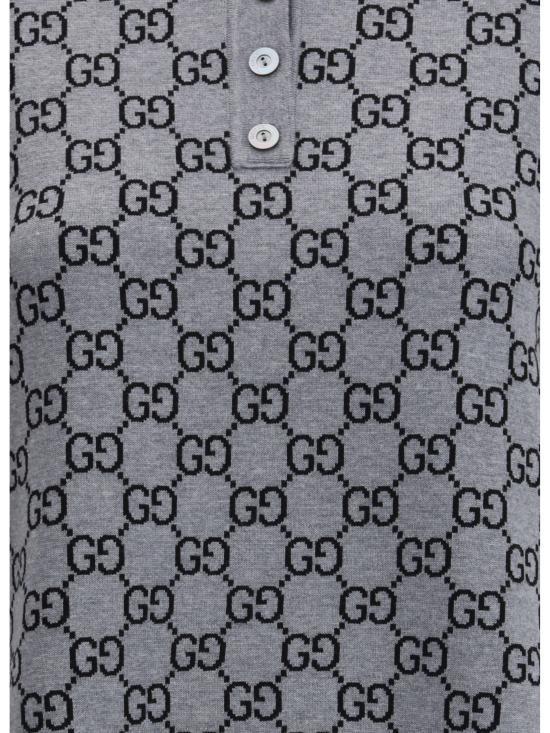 25FW 구찌 울 자카드 폴로 드레스 836164XKEJP 1045 GREY - GUCCI
