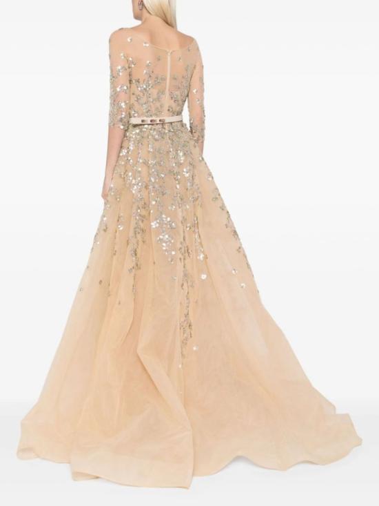  사이드 코베이시 롱 원피스 봉투 치마와 오버스커트가 달린 얇은 명주 구슬 드레스 - SAIID KOBEISY