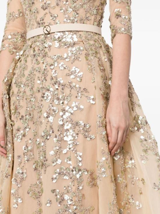  사이드 코베이시 롱 원피스 봉투 치마와 오버스커트가 달린 얇은 명주 구슬 드레스 - SAIID KOBEISY