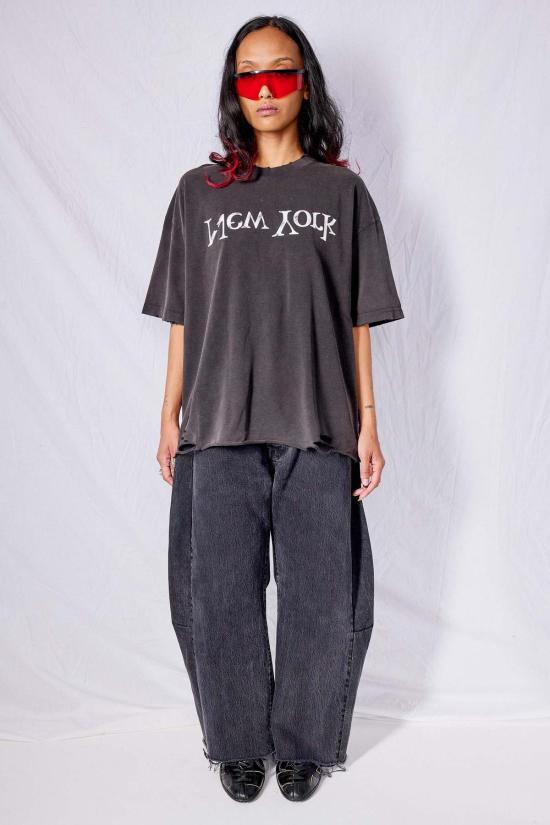  어셈블리 뉴욕 반팔 티셔츠 조립 워시드 블랙 디스트레스드 뉴욕 로고 티셔츠 - ASSEMBLY NEW YORK