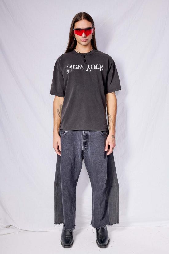  어셈블리 뉴욕 반팔 티셔츠 조립 워시드 블랙 디스트레스드 뉴욕 로고 티셔츠 - ASSEMBLY NEW YORK