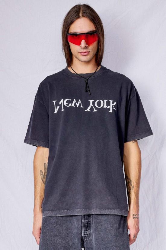  어셈블리 뉴욕 반팔 티셔츠 조립 워시드 블랙 페이디드 뉴욕 로고 티셔츠