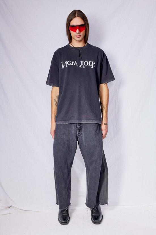  어셈블리 뉴욕 반팔 티셔츠 조립 워시드 블랙 페이디드 뉴욕 로고 티셔츠 - ASSEMBLY NEW YORK