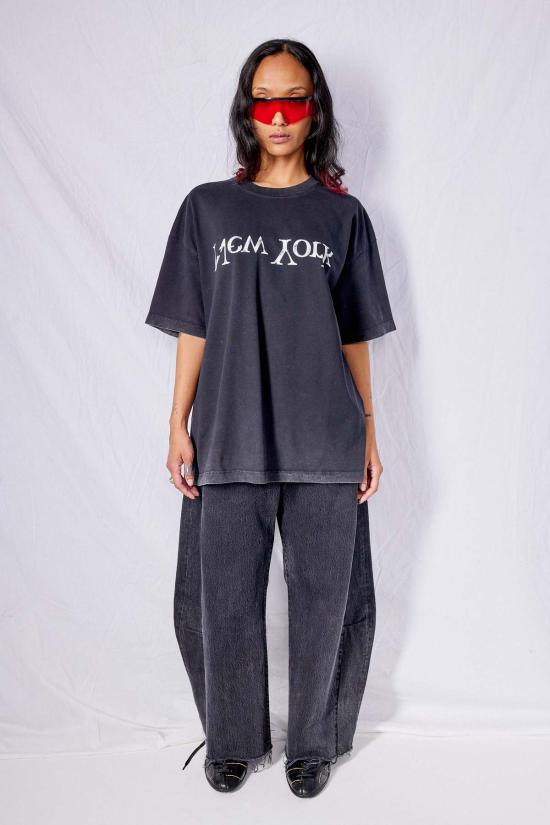  어셈블리 뉴욕 반팔 티셔츠 조립 워시드 블랙 페이디드 뉴욕 로고 티셔츠 - ASSEMBLY NEW YORK