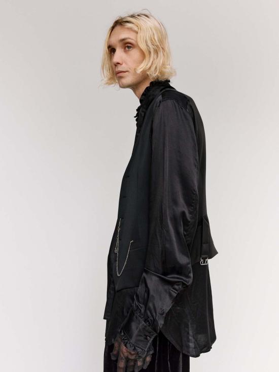  타카히로미야시타 더 솔로이스트 베스트 . 블랙 울 개버딘 조끼 - TAKAHIROMIYASHITA THE SOLOIST.