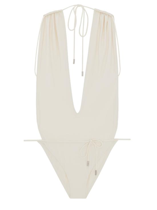 26SS 생로랑 백리스 브이 홀터 스윔수트 783574 Y37PG9078 WHITE