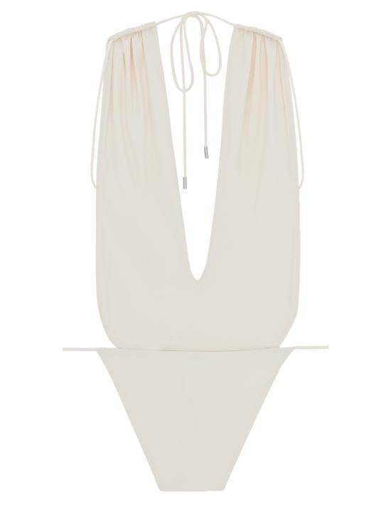 26SS 생로랑 백리스 브이 홀터 스윔수트 783574 Y37PG9078 WHITE - SAINT LAURENT
