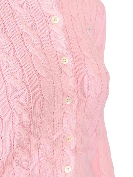  폴로 랄프로렌 포니 로고 자수 케이블 니트 크루넥 가디건 211891643004 Pink - POLO RALPH LAUREN