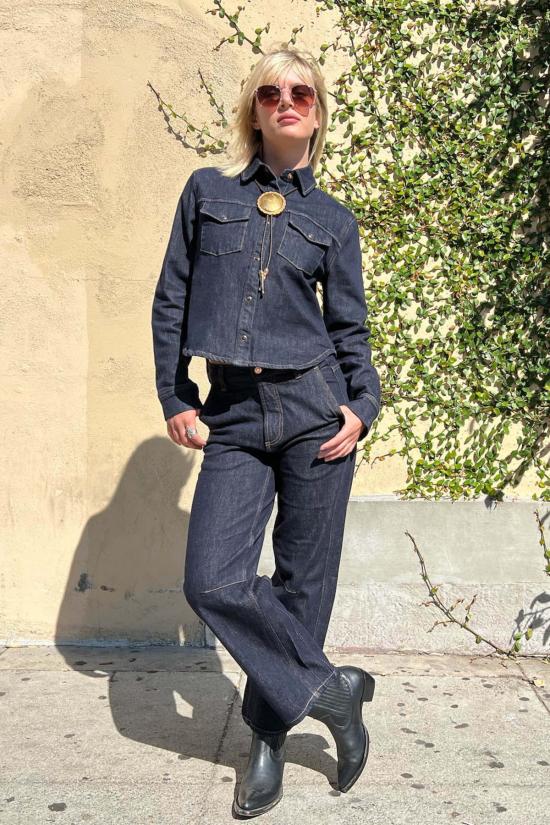  피스톨라 데님 자켓 테아 슈렁큰 린스 셔츠 나이트폴 - PISTOLA