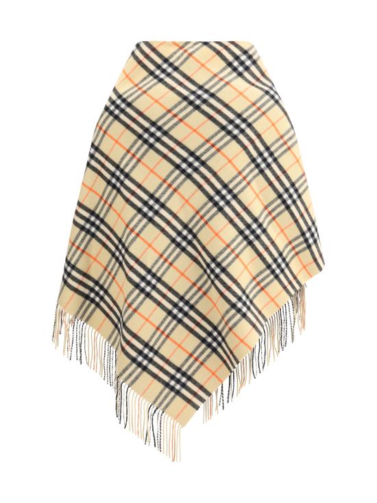 25FW 버버리 체크 패턴 프린지 케이프 8113128 A2021 BEIGE - BURBERRY