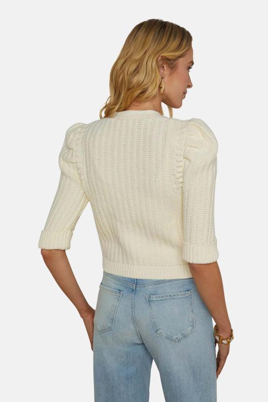  라장스 가디건 L'agence Delilah 크롭 텍스처드 카디건 빈티지 화이트 - L'AGENCE