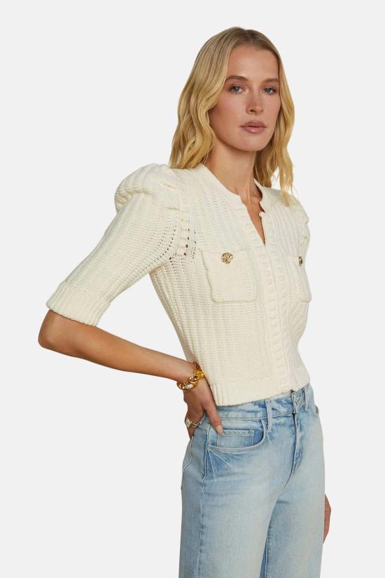  라장스 가디건 L'agence Delilah 크롭 텍스처드 카디건 빈티지 화이트 - L'AGENCE