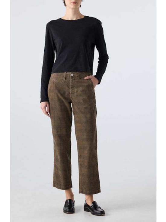  아모 데님 데님 팬츠 릴리언 프린트 플레드 코드 팬츠