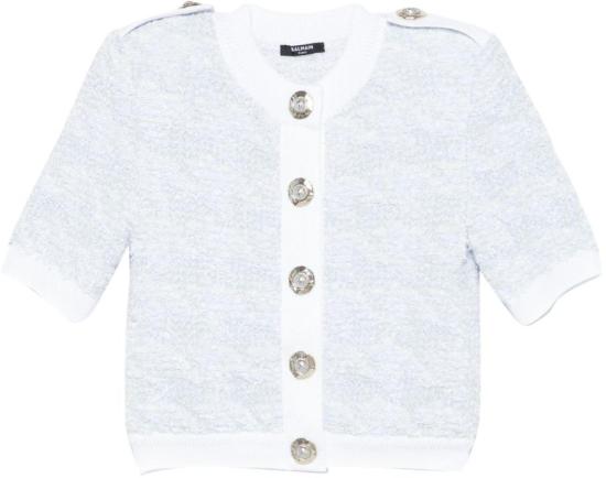 25FW 발망 숏슬리브 하운드투스 트위드 니트 가디건 FF1KL235KI72SOM BLUE