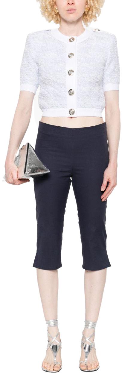 25FW 발망 숏슬리브 하운드투스 트위드 니트 가디건 FF1KL235KI72SOM BLUE - BALMAIN