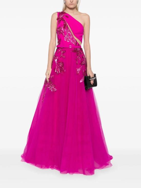  사이드 코베이시 롱 원피스 플로럴 비즈 장식이 있는 얇은 명주 비즈 드레스 - SAIID KOBEISY