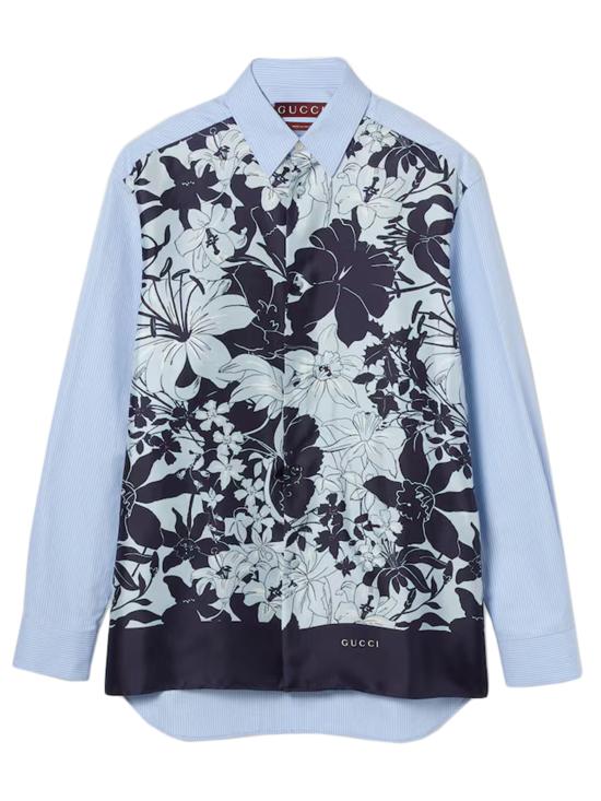 25FW 구찌 플로럴 스트라이프 코튼 트윌 셔츠 824032Z7AQZ 4061 Clear Blue