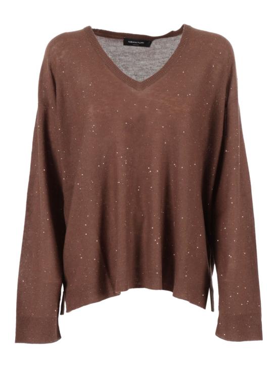 25FW 파비아나 필리피 시스루 브이넥 스웨터 MAD215F064L557 Brown