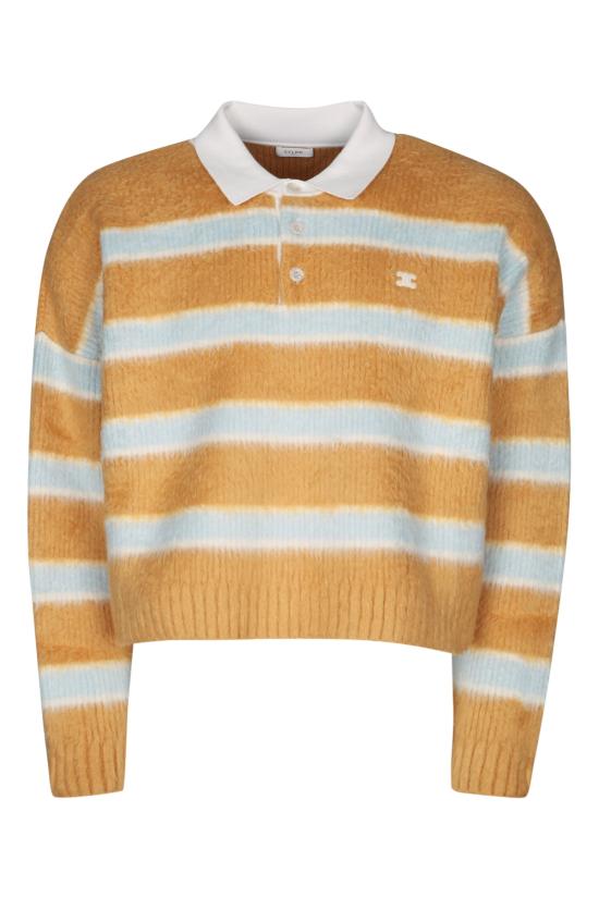 25FW 셀린느 폴로 스웨터 브러쉬드 스트라이프 RY0FQ0ZQJ GBO7 OCHRELIGHTBLUEECRU