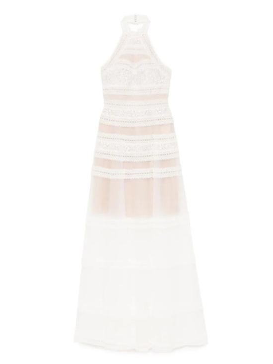  사이드 코베이시 롱 원피스 레이스 스트라이프 롱 드레스