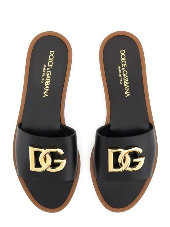 25FW 돌체앤가바나 카프스킨 플랫 슬리퍼 CQ0619 AW57680999 Black - DOLCE & GABBANA