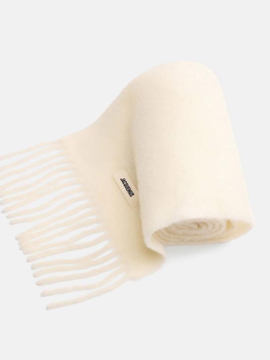 25FW 자크뮈스 프린지 울 스카프 ACU00572BOT4032 110 White - JACQUEMUS