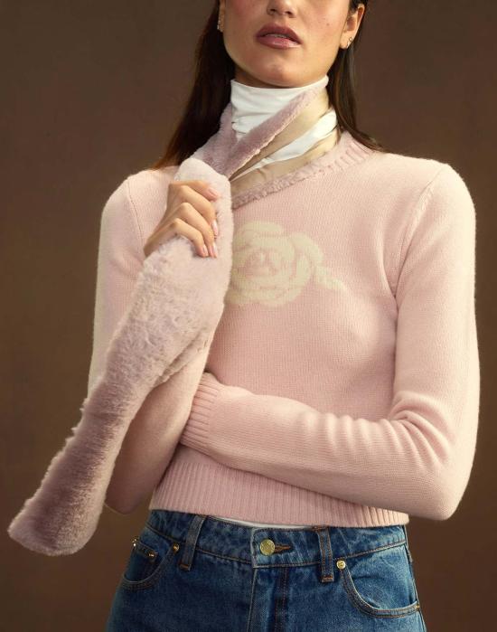  신시아 로리 머플러/스카프 신시아 로울리 아웃 이스트 인조 모피 실크 스카프 블러쉬 - CYNTHIA ROWLEY