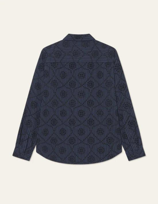  레듀 긴팔 셔츠 Les Deux Kalen Anglaise 스트라이프  다크 네이비 - LES DEUX