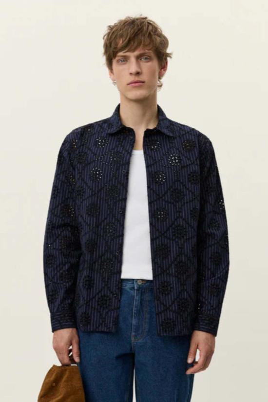  레듀 긴팔 셔츠 Les Deux Kalen Anglaise 스트라이프  다크 네이비