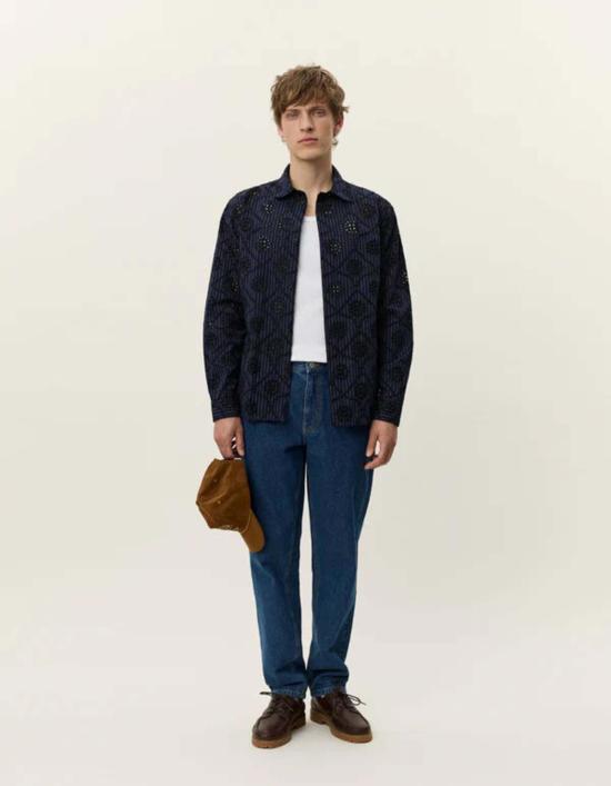  레듀 긴팔 셔츠 Les Deux Kalen Anglaise 스트라이프  다크 네이비 - LES DEUX