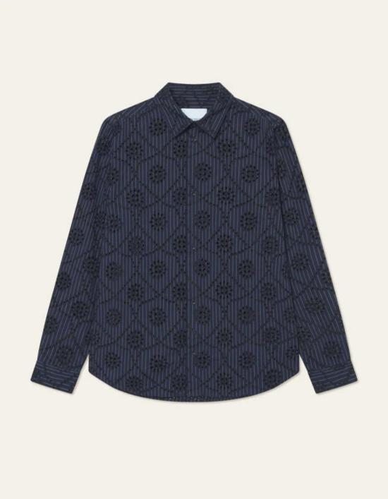  레듀 긴팔 셔츠 Les Deux Kalen Anglaise 스트라이프  다크 네이비 - LES DEUX