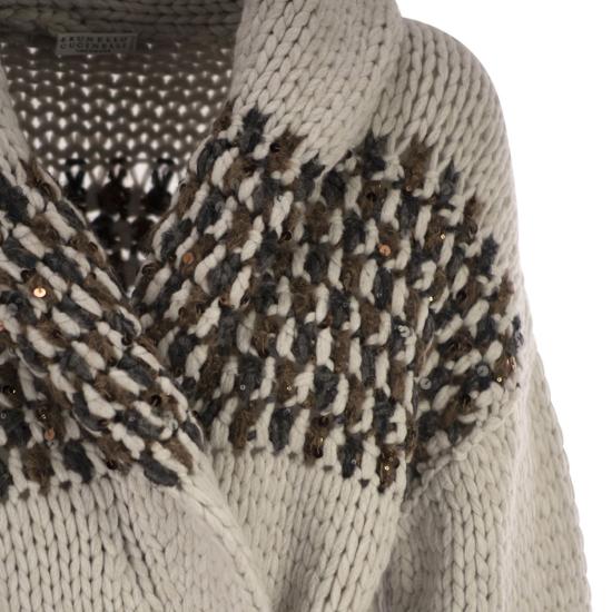 25FW 브루넬로 쿠치넬리 숄 라펠 가디건 M52638506 STONE - BRUNELLO CUCINELLI
