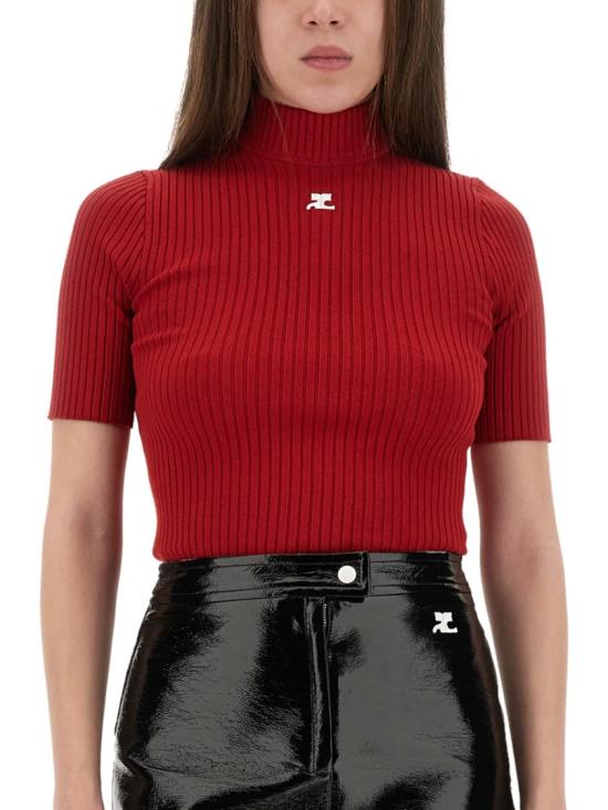  쿠레쥬 리에디션 니트 탑 숏슬리브 PERMPU026FI0001 4034 Red - COURREGES