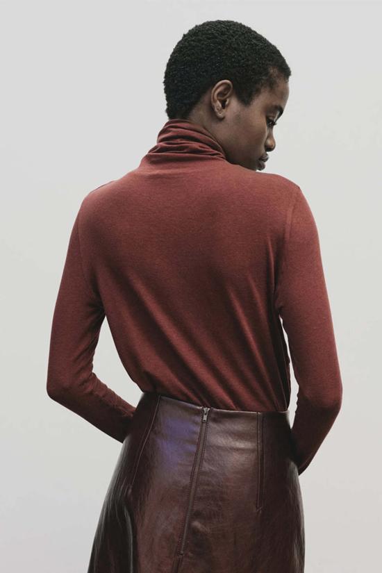  미정박 긴팔 티셔츠 미정 박 롤넥 저지 탑 버건디 - MIJEONG PARK