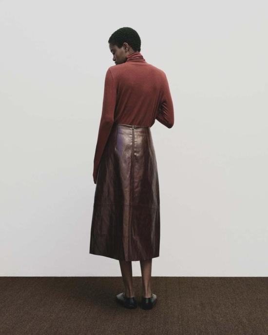  미정박 긴팔 티셔츠 미정 박 롤넥 저지 탑 버건디 - MIJEONG PARK