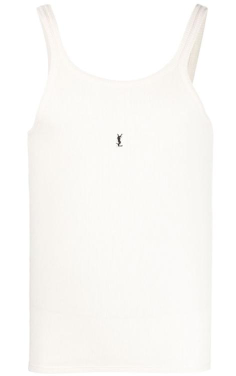 25SS 생로랑 모노그램 리브 탱크탑 761275 Y37EC9744 WHITE
