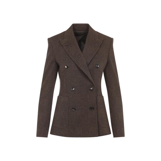 25FW 막스마라 지아차 체크 울 블렌드 더블 자켓 252191606260013270 001 BROWN
