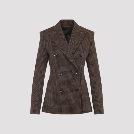 25FW 막스마라 지아차 체크 울 블렌드 더블 자켓 252191606260013270 001 BROWN - MAX MARA