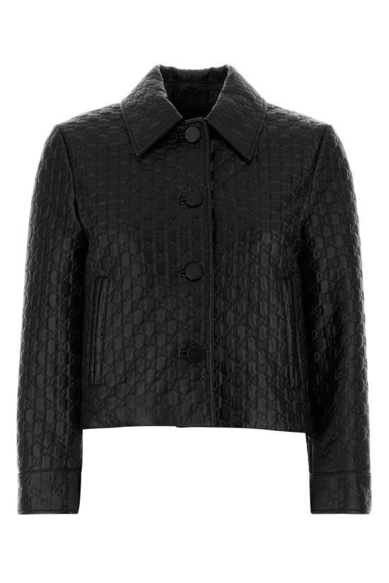 25FW 구찌 포인티드 칼라 버튼 가죽 재킷 834308XNA4F 1000 BLACK