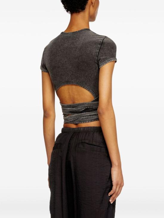 25FW 디젤 T 버니 테일 R1 데님룩 티셔츠 랩 타이즈 A195200KIBY 02A BLACK WASHED - DIESEL