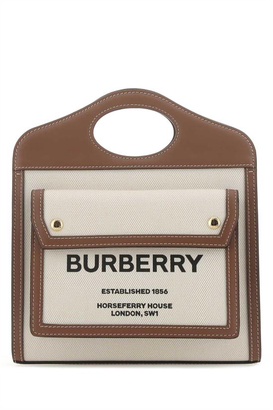 25SS 버버리 미니 투톤 캔버스 앤 레더 포켓 백 내츄럴 몰트 8039361 A1395 Multicoloured