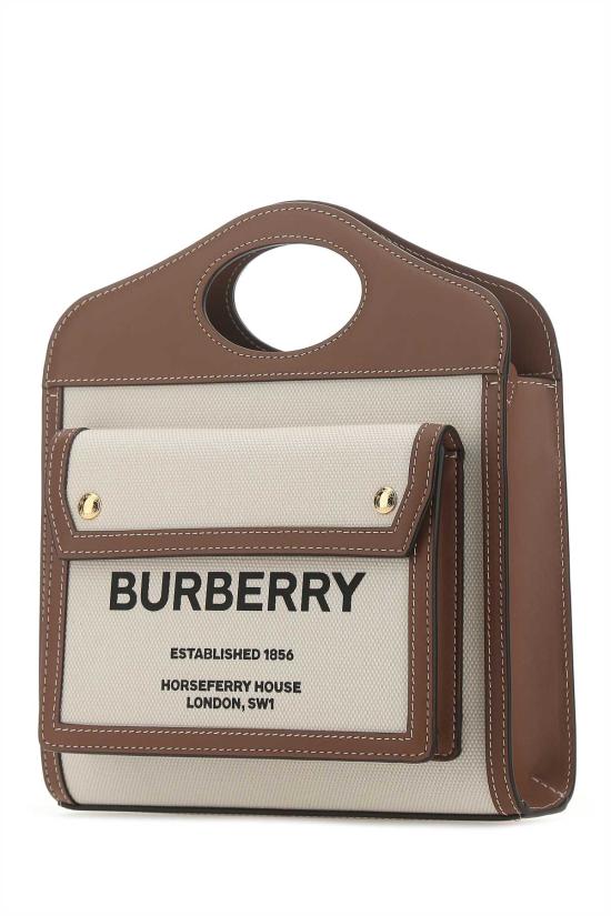 25SS 버버리 미니 투톤 캔버스 앤 레더 포켓 백 내츄럴 몰트 8039361 A1395 Multicoloured - BURBERRY